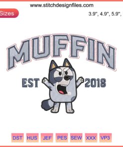 Muffin Cupcake Heeler Embroidery Design: Bluey Bingo Machine File, Cute Heeler Character, Custom Machine Embroidery Pattern