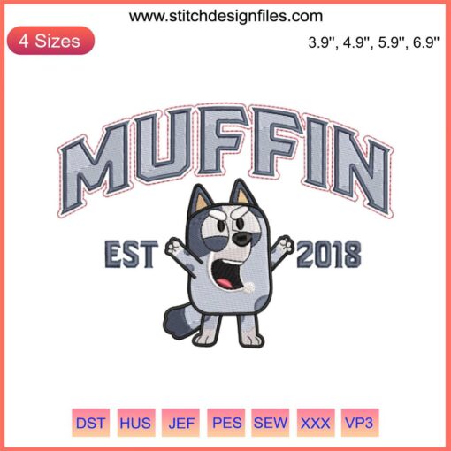 Muffin Cupcake Heeler Embroidery Design: Bluey Bingo Machine File, Cute Heeler Character, Custom Machine Embroidery Pattern