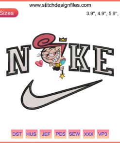 Cosmo and Wanda Embroidery Design, Nike, Fairly OddParents, Machine Embroidery, Vibrant Cartoon Characters, Fun Apparel Embellishment.