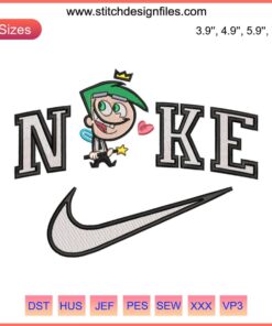 Cosmo and Wanda Fairly OddParents Nike Embroidery Design - Vibrant, Detailed Cartoon Style, Perfect for Machine Embroidery Projects.