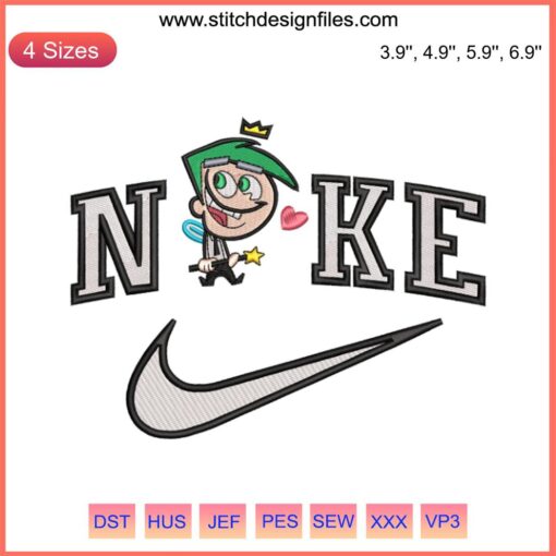Cosmo and Wanda Fairly OddParents Nike Embroidery Design - Vibrant, Detailed Cartoon Style, Perfect for Machine Embroidery Projects.