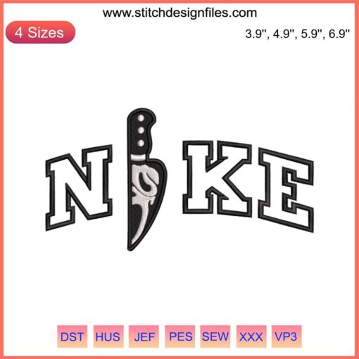 Nike Scream Ghost Knife Halloween Embroidery Design - Digital File for Machine Embroidery, Perfect for Costumes and Décor.