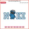 Nike-inspired Cookie Monster embroidery design, featuring a playful Cookie Monster logo for machine embroidery enthusiasts.