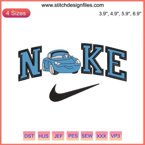 Nike Sally Carrera Embroidery Design, Pixar Cars Digitizing File featuring Sally from Cars with sleek embroidery details.