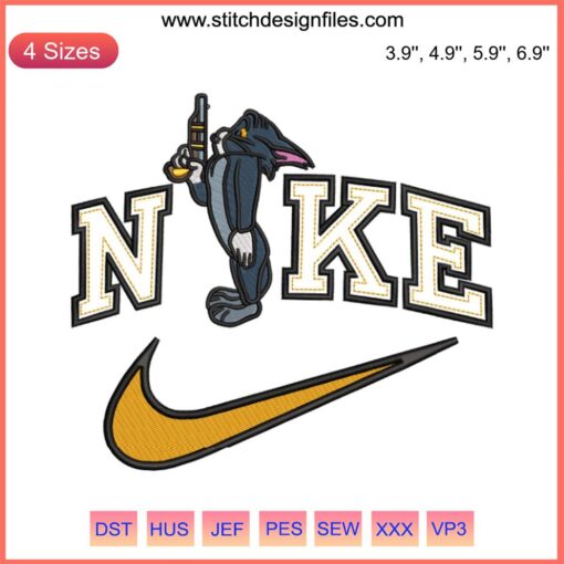 Nike Tom Embroidery: Tom & Jerry Logo, Digital Machine Embroidery File, Cartoon-Inspired Design, Unique Apparel Embellishment.