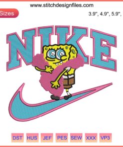 Nike SpongeBob Cute Embroidery Design: Playful SpongeBob and Patrick duo digital file for custom apparel embroidery.