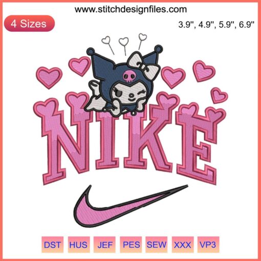Nike Kuromi Cute Embroidery Design | Valentine Kurocat Style | Digital File | Cute Anime-Inspired Stitching Pattern