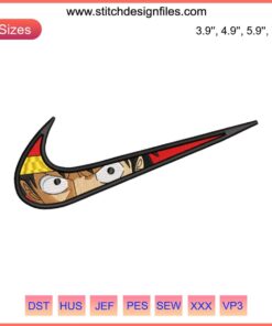 Nike Luffy Eyes Embroidery, One Piece Anime Inspired, Custom Nike Design, Detailed Stitching, Black Background