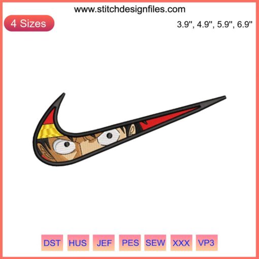 Nike Luffy Eyes Embroidery, One Piece Anime Inspired, Custom Nike Design, Detailed Stitching, Black Background