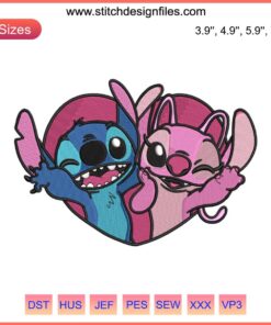 Stitch Angel Heart Embroidery Design | Fun Disney Machine Embroidery File | Love Stitch | Cute Valentine's Day Pattern