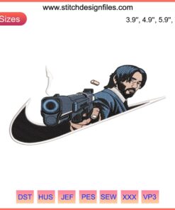 "Swoosh John Wick Embroidery design featuring Keanu Reeves in Chapter 4 Movie 2023"