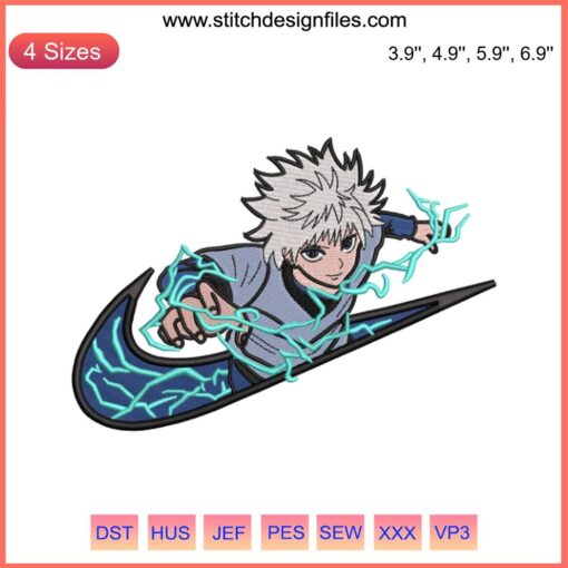 Killua Zoldyck Anime Machine Embroidery Design File – Swoosh Killua Pattern for Digital Embroidery Projects