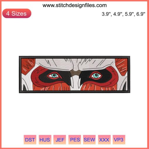 Embroidered Colossal Titan Eyes | Anime Face Design File | Attack on Titan-inspired Embroidery for DIY Projects