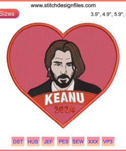 Keanu Reeves as John Wick Embroidery Design with Hearts | Digital Embroidery File Pixar for Sewing Projects