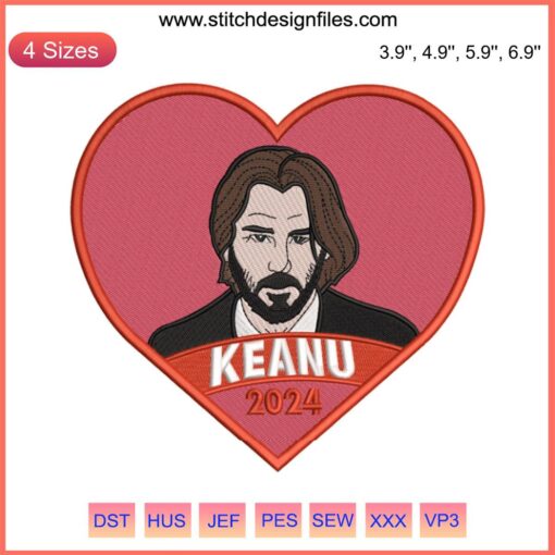 Keanu Reeves as John Wick Embroidery Design with Hearts | Digital Embroidery File Pixar for Sewing Projects