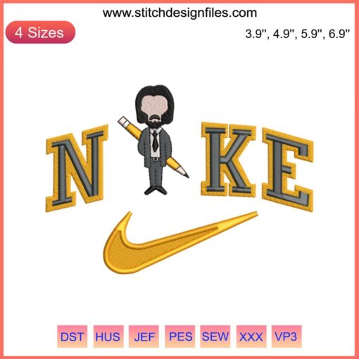 John Wick Chapter 4 Nike Embroidery Design File: Swoosh Logo, Movie Theme, Custom Apparel Design, Digital Download
