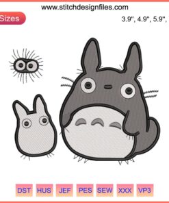 Totoro Anime Embroidery Design: My Neighbor Totoro Machine Embroidery File, Cute Forest Spirit Pattern, Studio Ghibli Fan Art.