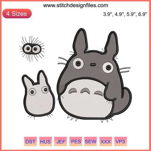 Totoro Anime Embroidery Design: My Neighbor Totoro Machine Embroidery File, Cute Forest Spirit Pattern, Studio Ghibli Fan Art.