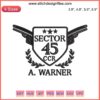 Aaron Warner Sector 45 Embroidery, Sector CCR Machine Design File, high-detail digital embroidery design for industrial machines.