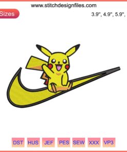 Pikachu Swoosh Embroidery Design - Pokemon Machine Embroidery File, Cute Pikachu Design, Digital Download