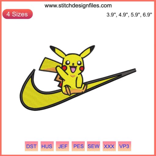 Pikachu Swoosh Embroidery Design - Pokemon Machine Embroidery File, Cute Pikachu Design, Digital Download
