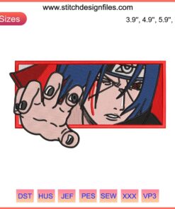 Itachi Naruto Embroidery Design File: Machine Embroidered Anime Face, High-Quality Embroidery Pattern for Fans.