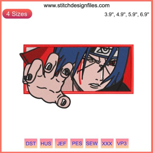 Itachi Naruto Embroidery Design File: Machine Embroidered Anime Face, High-Quality Embroidery Pattern for Fans.