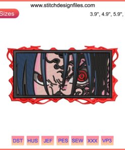 Naruto Sasuke Anime Face Embroidery Design File - High-Quality Naruto Embroidery Pattern for DIY Projects