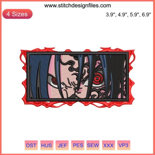 Naruto Sasuke Anime Face Embroidery Design File - High-Quality Naruto Embroidery Pattern for DIY Projects
