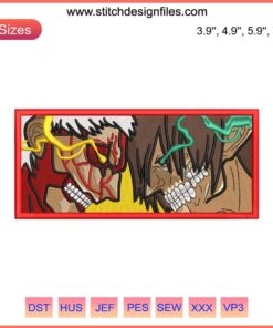 Eren vs Reiner Attack on Titan Embroidery Design | Anime Face Patterns | Digital File | Anime Embroidery Art