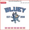 Embroidered Bluey and Bingo design, Est 2018. Digital file for Bluey Heeler fans, intricate stitch details.