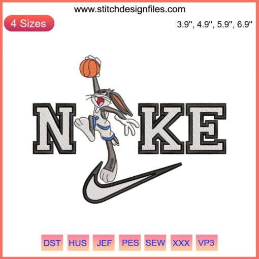 Bugs Bunny & Lola Bunny basketball embroidery design, Nike style, digital file. Perfect for couples, sporty flair.
