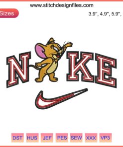 Nike Jerry Mouse Embroidery Design: Tom & Jerry Couple, Digital File, Cartoon Inspired, Unique Stitch Pattern, Downloadable Art.