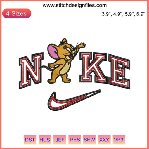 Nike Jerry Mouse Embroidery Design: Tom & Jerry Couple, Digital File, Cartoon Inspired, Unique Stitch Pattern, Downloadable Art.
