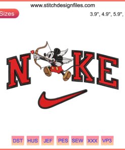 Mickey Woody Cupid Embroidery Design featuring Mickey and Minnie in a romantic couple theme | Nike digital design file.