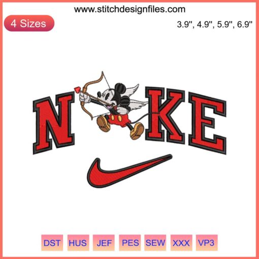 Mickey Woody Cupid Embroidery Design featuring Mickey and Minnie in a romantic couple theme | Nike digital design file.
