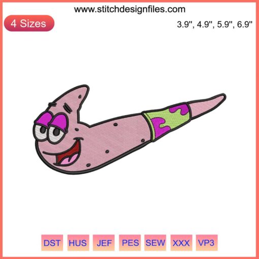 Patrick Star Swoosh Embroidery Design File | SpongeBob SquarePants | Digital Embroidery Pattern | Cartoon Character Stitch