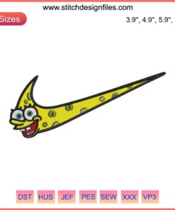 SpongeBob SquarePants Swoosh Embroidery Design File featuring iconic face and swoosh pattern for digital creators.