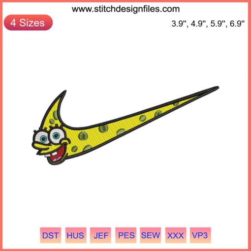 SpongeBob SquarePants Swoosh Embroidery Design File featuring iconic face and swoosh pattern for digital creators.
