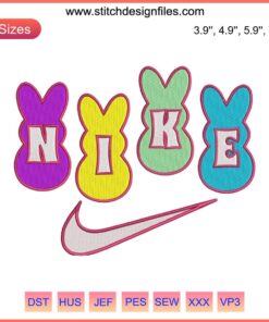 Nike Easter Bunny Embroidery design featuring a festive bunny with pastel colors, perfect for Happy Easter projects and crafts.