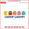Colorful Pacman ghosts embroidery design, digital download file, retro game decor, pixel art, arcade sewing pattern.