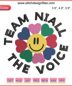 "Team Niall The Voice Embroidery | Niall Horan Design File: Intricate machine embroidery pattern for Niall Horan fans."