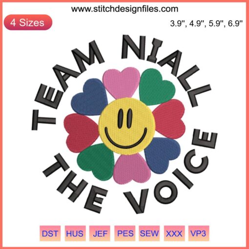 "Team Niall The Voice Embroidery | Niall Horan Design File: Intricate machine embroidery pattern for Niall Horan fans."