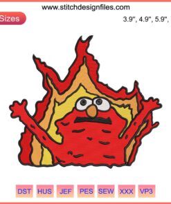 "Flaming Elmo Embroidery Design: Hell Elmo Machine File | Funny Digital File | Cartoon Character in Fire Theme"