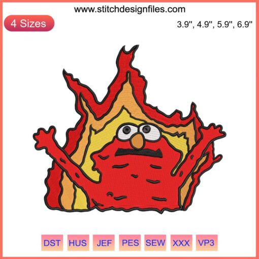"Flaming Elmo Embroidery Design: Hell Elmo Machine File | Funny Digital File | Cartoon Character in Fire Theme"