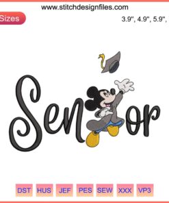 Mickey Mouse Graduate Cap Embroidery Design | Disney Graduation Machine File | Senior Embroidery Pattern for DIY Celebration