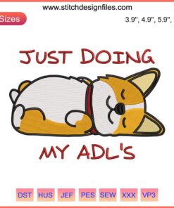 Corgi Dog Embroidery Design | Fun ADL's Activity | Cute Digital Corgi Embroidery File for DIY Craft Projects