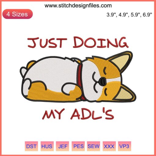 Corgi Dog Embroidery Design | Fun ADL's Activity | Cute Digital Corgi Embroidery File for DIY Craft Projects