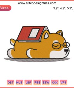 Adorable Corgi Sleeping on Book Embroidery Design, Dog Corgi Sew File, Cute Canine Embroidery Pattern for Craft Projects