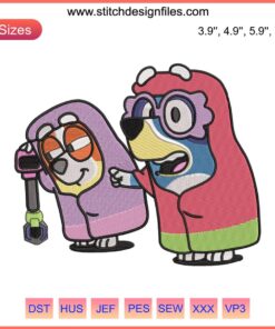 Bluey Grannies Embroidery Design File: Features charming Bluey and Bingo character patterns for creative stitching projects.